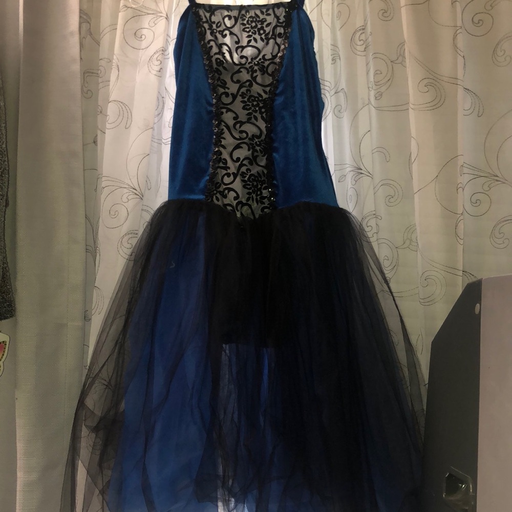 Dramatic Blue and Black dance outfit with Tulle Skirt